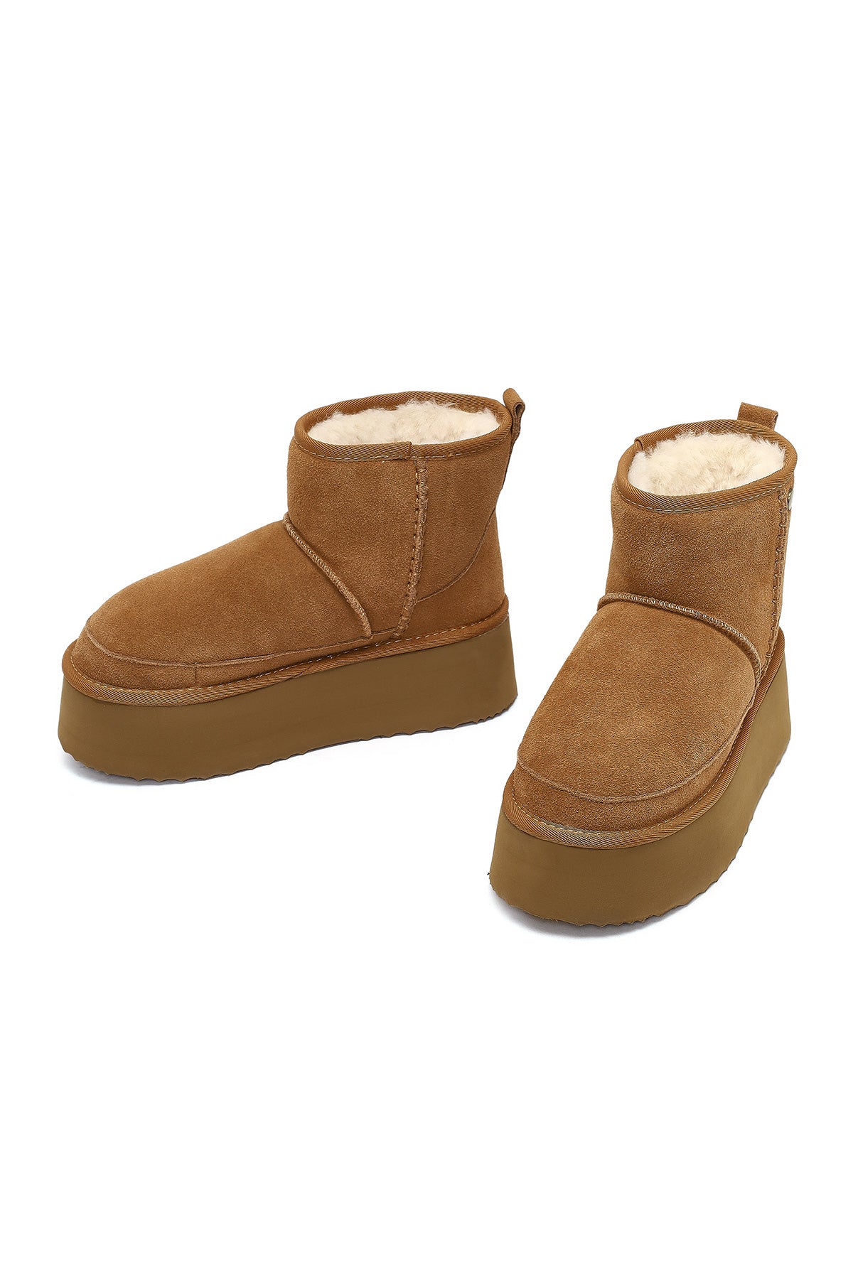 Kadın Camel Kalın Tabanlı Süet Deri Teddy Bot