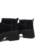 Kadın Siyah Kalın Tabanlı Süet Deri Teddy Bot | Derimod