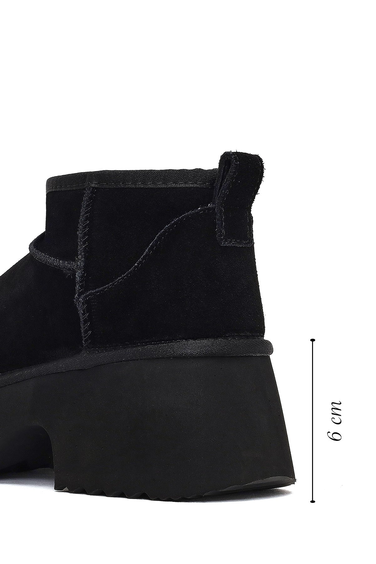 Kadın Siyah Kalın Tabanlı Süet Deri Teddy Bot