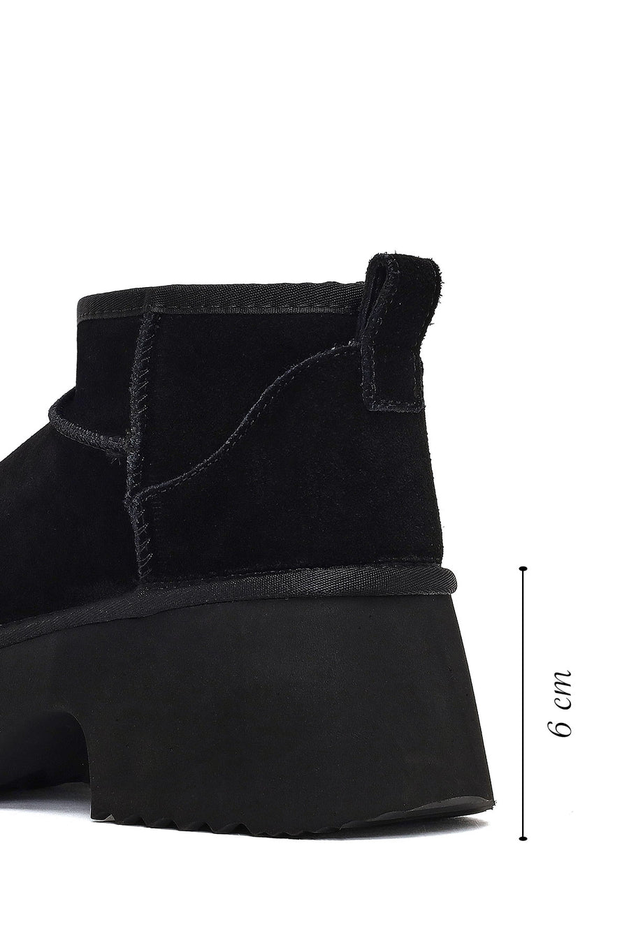 Women's Black Thick-Soled Suede Leather Teddy Boot