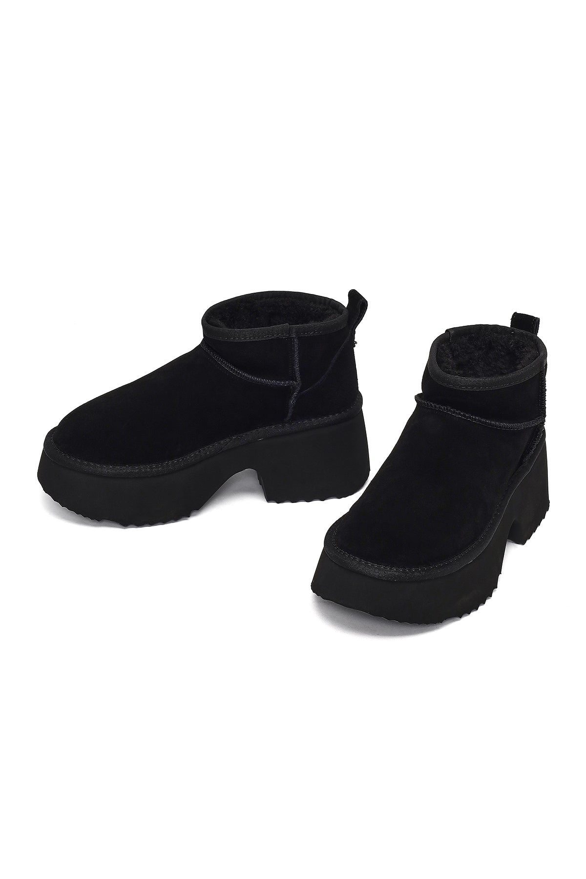 Kadın Siyah Kalın Tabanlı Süet Deri Teddy Bot