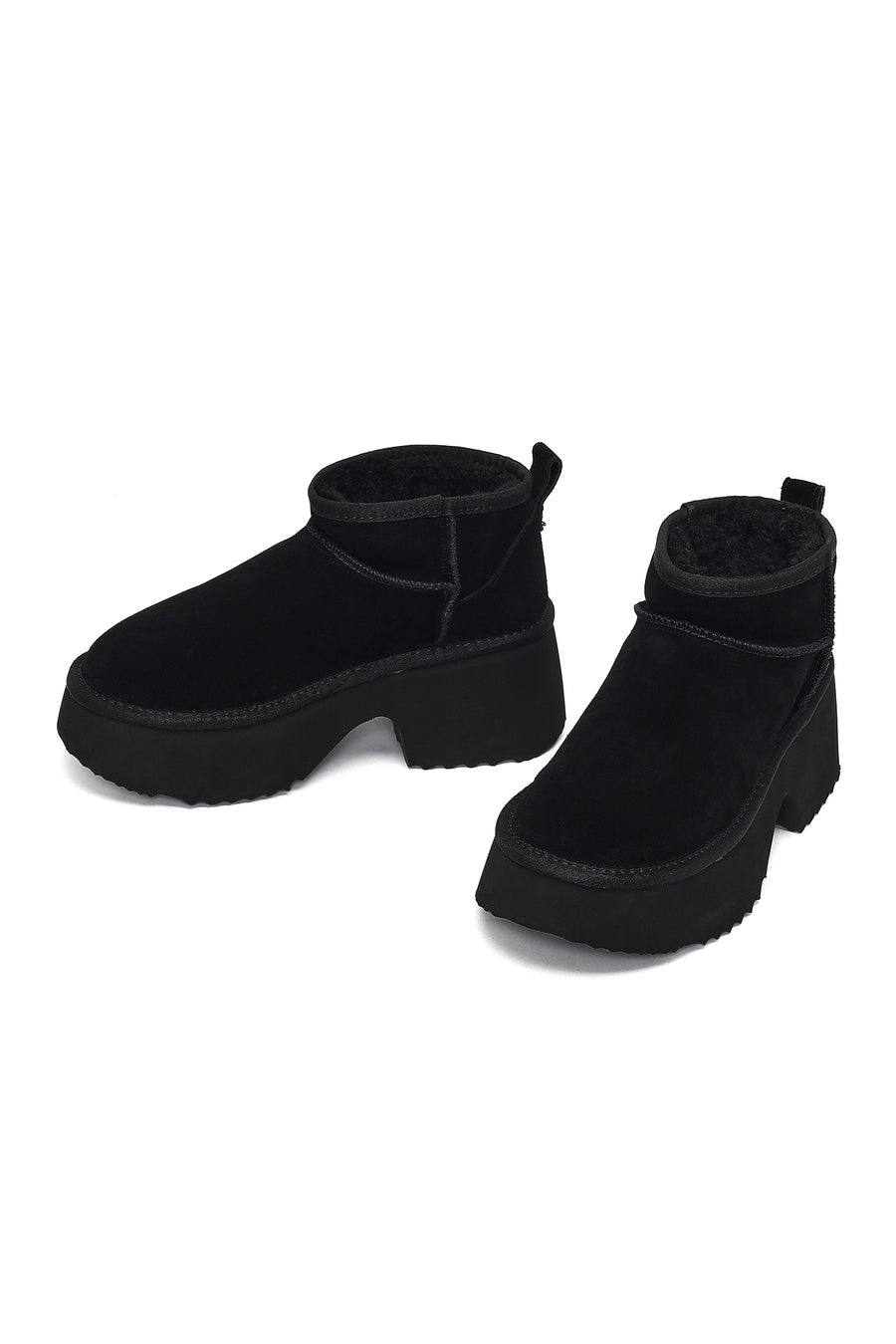 Women's Black Thick-Soled Suede Leather Teddy Boot