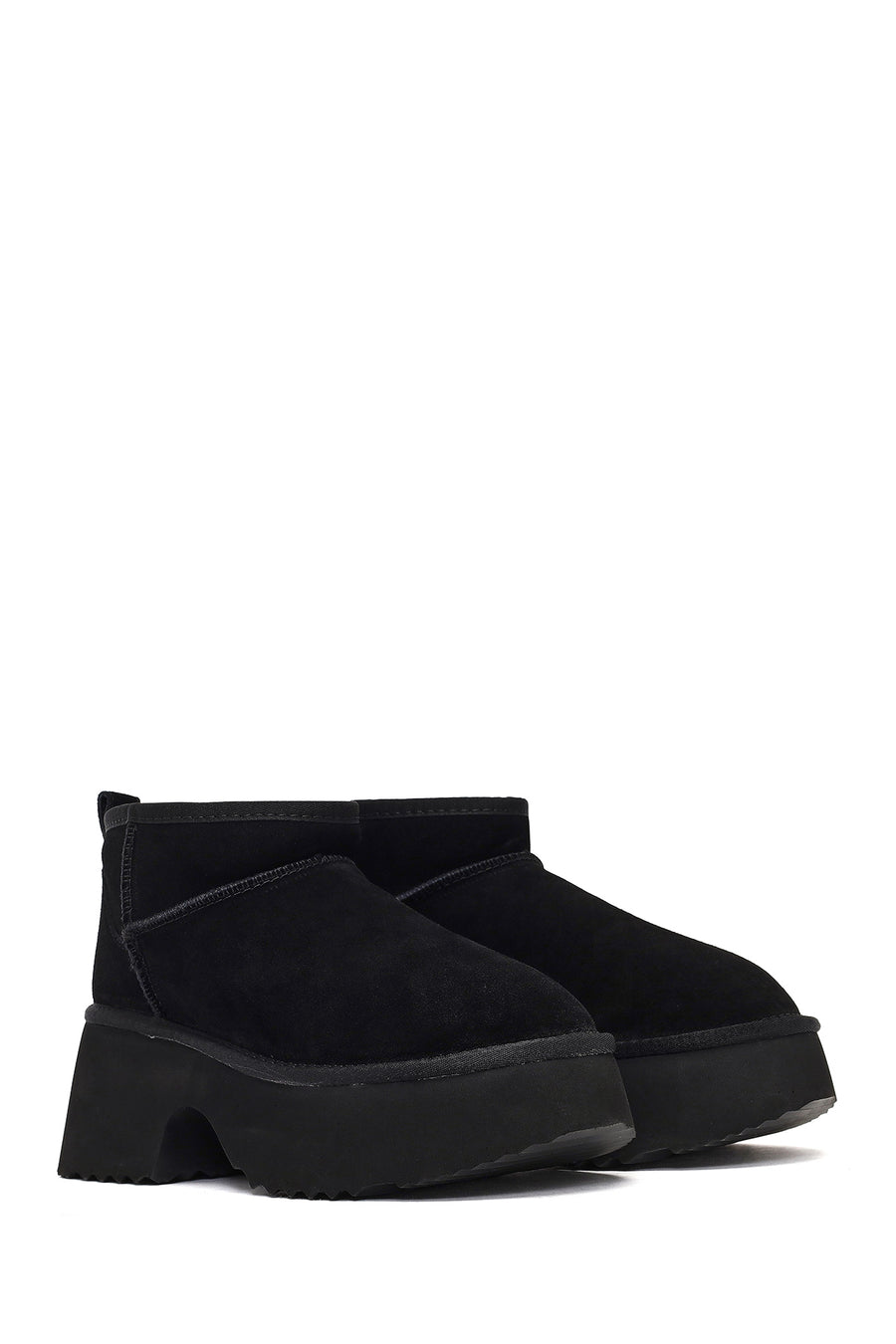 Women's Black Thick-Soled Suede Leather Teddy Boot