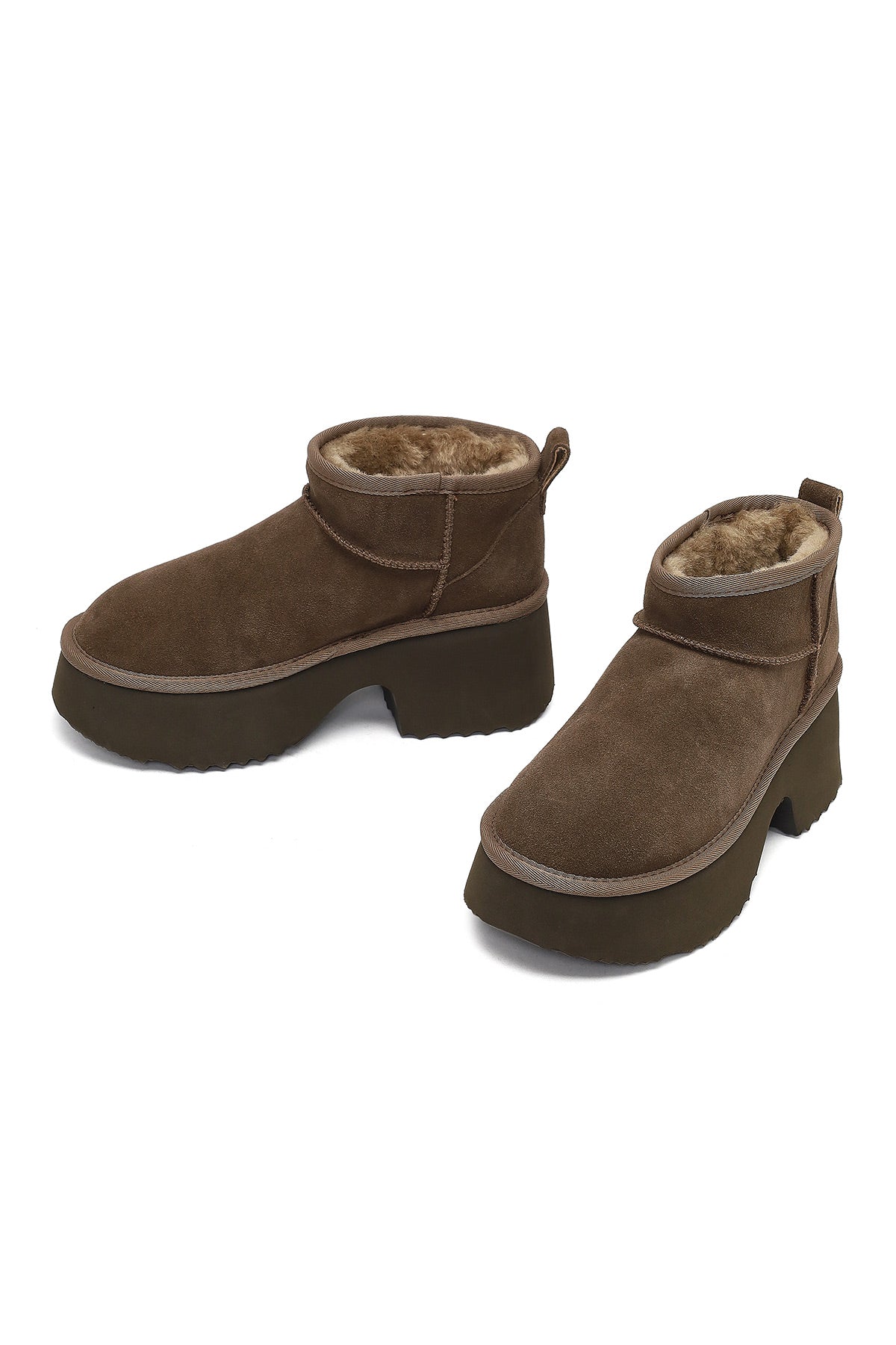 Kadın Vizon Kalın Tabanlı Süet Deri Teddy Bot