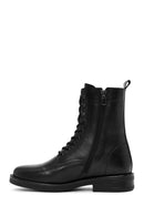 Woman Black Zippered Leather Postal Boots | Derimod
