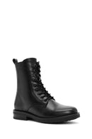 Woman Black Zippered Leather Postal Boots | Derimod