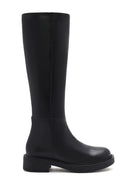 Woman Black Zippered Leather Boot | Derimod