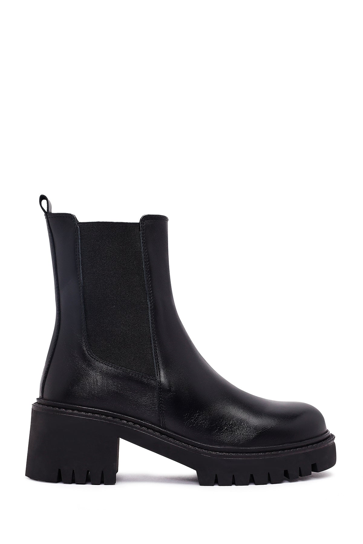 Women's Black Thick Heeled Leather Chelsea Boot 25WFD511318 | Derimod