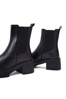Women's Black Thick Heeled Leather Chelsea Boot | Derimod
