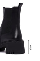Women's Black Thick Heeled Leather Chelsea Boot | Derimod