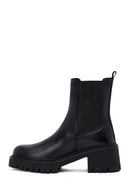 Women's Black Thick Heeled Leather Chelsea Boot | Derimod