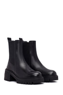 Women's Black Thick Heeled Leather Chelsea Boot | Derimod