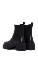 Women's Black Thick Heeled Leather Chelsea Boot | Derimod