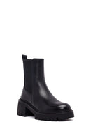 Women's Black Thick Heeled Leather Chelsea Boot | Derimod
