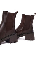 Women's Brown Thick Heeled Leather Chelsea Boot | Derimod