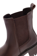 Women's Brown Thick Heeled Leather Chelsea Boot | Derimod