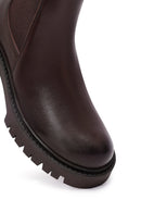 Women's Brown Thick Heeled Leather Chelsea Boot | Derimod