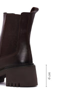 Women's Brown Thick Heeled Leather Chelsea Boot | Derimod