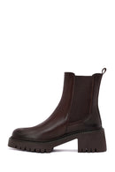 Women's Brown Thick Heeled Leather Chelsea Boot | Derimod