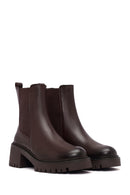 Women's Brown Thick Heeled Leather Chelsea Boot | Derimod