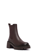 Women's Brown Thick Heeled Leather Chelsea Boot | Derimod