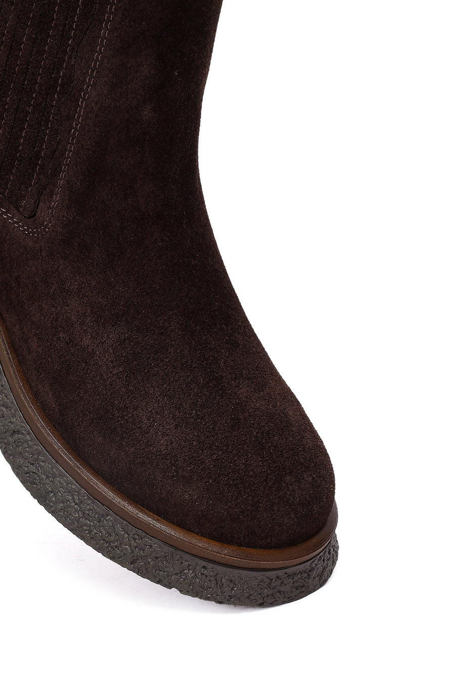 Women's Brown Thick-Soled Suede Leather Chelsea Boot