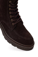Women's Brown Zippered Thick-Soled Suede Leather Combat Boots | Derimod