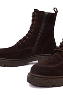 Women's Brown Zippered Thick-Soled Suede Leather Combat Boots | Derimod