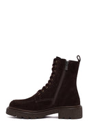 Women's Brown Zippered Thick-Soled Suede Leather Combat Boots | Derimod