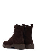 Women's Brown Zippered Thick-Soled Suede Leather Combat Boots | Derimod