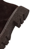 Women's Brown Zippered Thick-Soled Suede Leather Combat Boots | Derimod