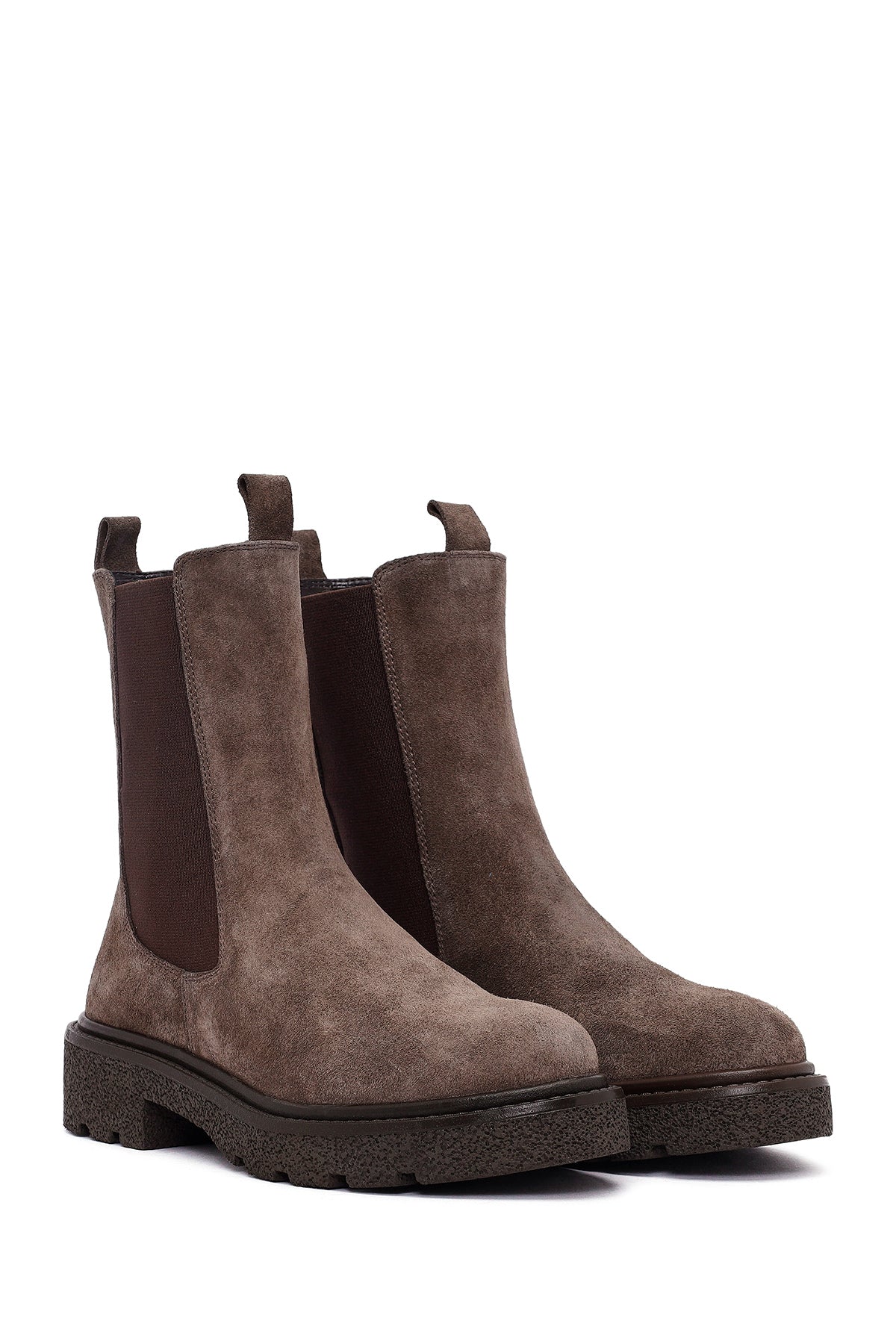 Kadın Vizon Kalın Tabanlı Süet Deri Chelsea Bot