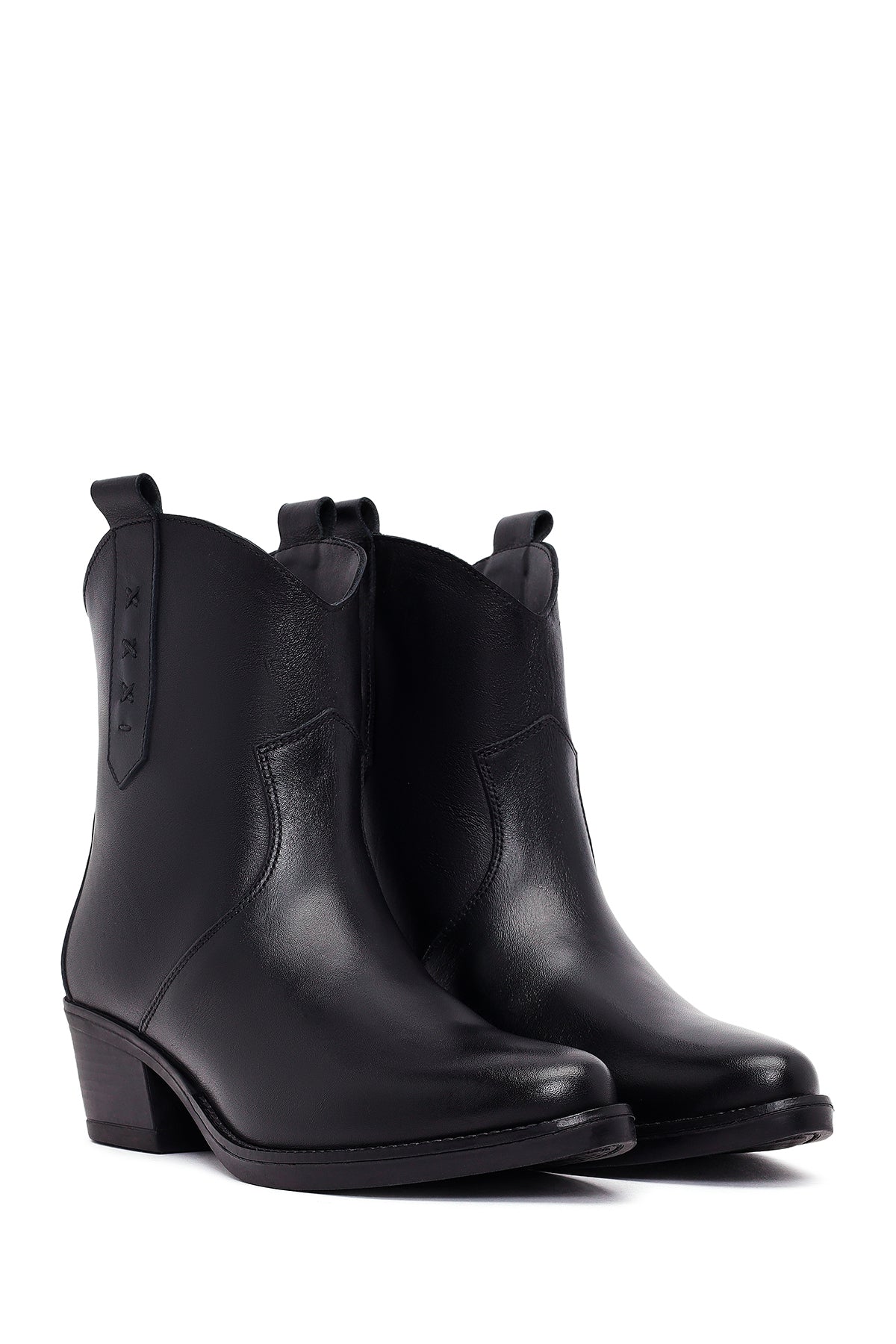 Kadın Siyah Kalın Topuklu Deri Kovboy Bot