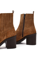 Kadın Taba Fermuarlı Kalın Topuklu Süet Deri Bot | Derimod