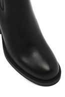 Kadın Siyah Fermuarlı Kalın Topuklu Deri Bot | Derimod