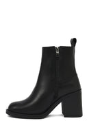 Kadın Siyah Fermuarlı Kalın Topuklu Deri Bot | Derimod