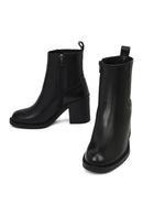 Kadın Siyah Fermuarlı Kalın Topuklu Deri Bot | Derimod