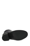 Kadın Siyah Fermuarlı Kalın Topuklu Deri Bot | Derimod