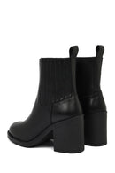 Kadın Siyah Fermuarlı Kalın Topuklu Deri Bot | Derimod