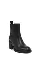 Kadın Siyah Fermuarlı Kalın Topuklu Deri Bot | Derimod