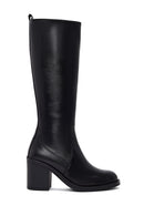 Kadın Siyah Fermuarlı Kalın Topuklu Deri Çizme | Derimod