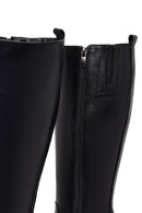 Kadın Siyah Fermuarlı Kalın Topuklu Deri Çizme | Derimod