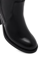 Kadın Siyah Fermuarlı Kalın Topuklu Deri Çizme | Derimod