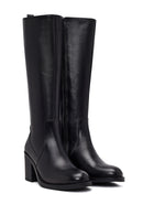 Kadın Siyah Fermuarlı Kalın Topuklu Deri Çizme | Derimod