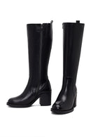 Kadın Siyah Fermuarlı Kalın Topuklu Deri Çizme | Derimod