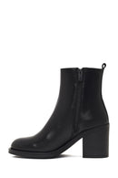 Women's Black Zippered Thick Heeled Leather Boot | Derimod