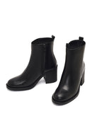 Women's Black Zippered Thick Heeled Leather Boot | Derimod