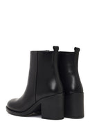 Women's Black Zippered Thick Heeled Leather Boot | Derimod