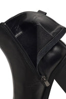 Women's Black Zippered Thick Heeled Leather Boot | Derimod