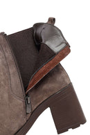 Woman Mink Suede Chunky Heel with Zipper Leather Boat | Derimod